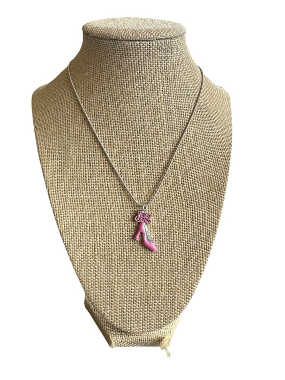 I’m a Carrie Pink High Heel Pendant Silver Necklace